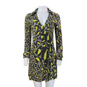 DVF Green Leopard Print Wrap Dress